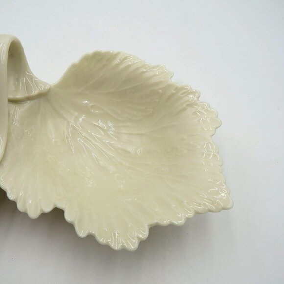Lenox Bowl Candy Dish Cream Leaf Shaped Ceramic Divided Made in USA - Picture 4 of 9